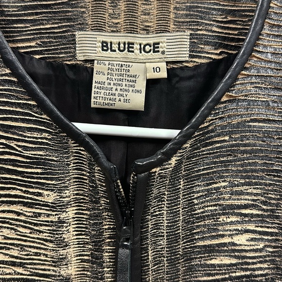 Blue Ice Tan Black Textured Zip Up Zip Sides and Cuffs Blazer Jacket Womens 10 - Picture 10 of 11